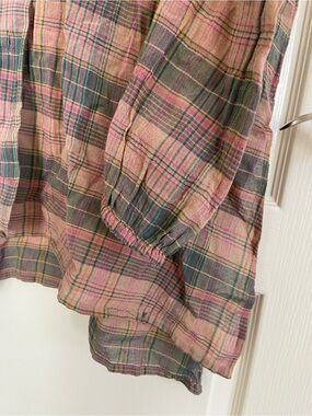 Cost Plus World Market Pink and Green Madras Plaid Button-Up Shirt Tunic